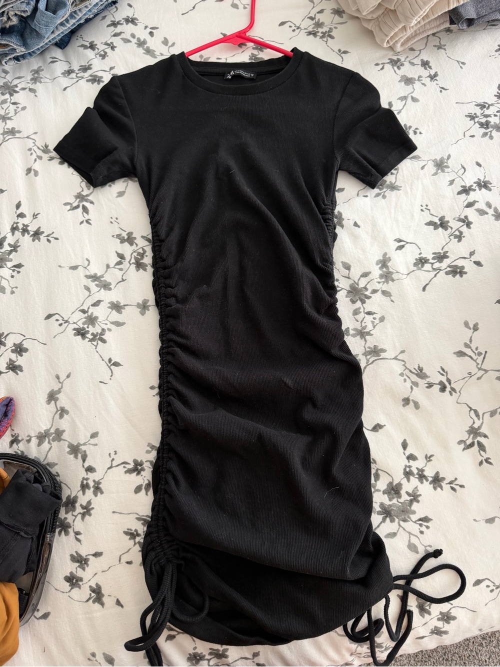 Zara Black Side-Ruched Tie Mini Dress